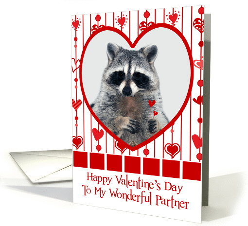 Valentine's Day To Partner, Raccoon in red heart holding hearts card