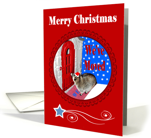 Christmas We've moved, Raccoon in Santa Hat, snow, candy... (735506)