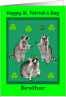 St. Patrick’s Day to Brother with Cute Raccoons, Hats and Shamrocks card