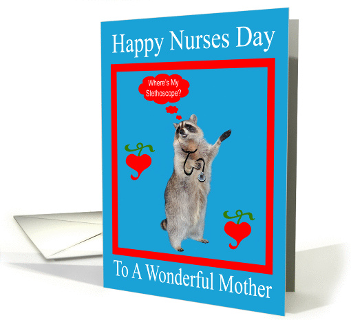 Nurses Day To Mother, raccoon with stethoscope in red... (737363)