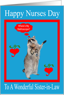 Nurses Day To Sister-in-Law, raccoon with stethoscope in red frame card