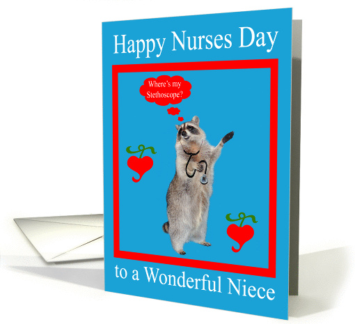 Nurses Day To Niece, raccoon with stethoscope in red frame... (737367)