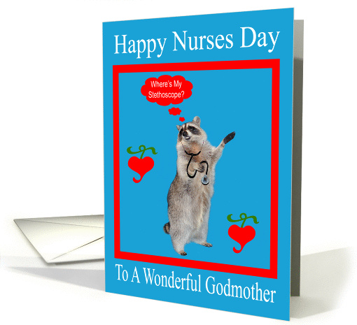 Nurses Day To Godmother, raccoon with stethoscope in red... (737371)