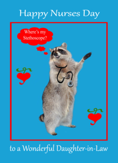 Nurses Day to Daughter-in-Law, raccoon with stethoscope in red frame