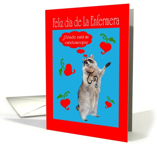 Da de la Enfermera, mapache con estetoscopio card (737594)