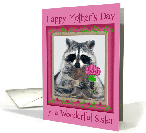 Mother's Day To Sister, Raccoon with bouquet of flowers in... (737998)