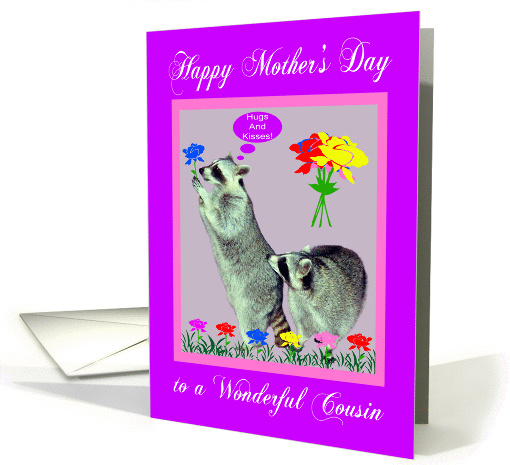 Mother's Day To Cousin, raccoons with flowers on purple,... (742487)