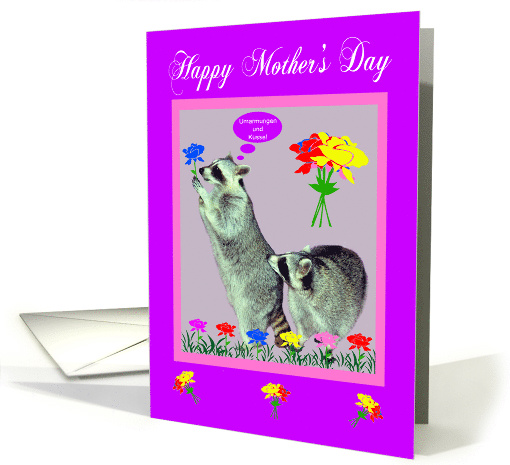 Mother's Day in German, raccoons with flowers in pink... (742503)