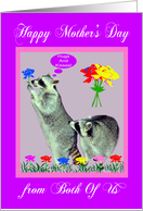 Mother’s Day from Both Of Us, raccoons with flowers on purple, pink card