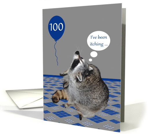 100th Birthday, cute raccoon with a balloon itching on... (746732)
