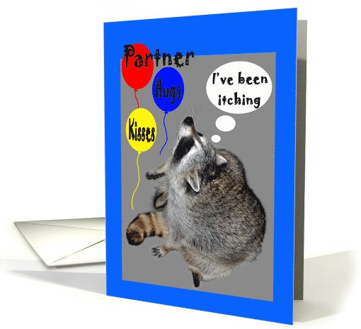 Birthday for Partner, raccoon with balloons itching card (746736)