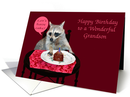 Birthday for Grandson, raccoon with a piece of cake and... (751358)