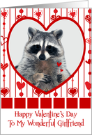 Valentine’s Day To Girlfriend, Raccoon in red heart holding hearts card