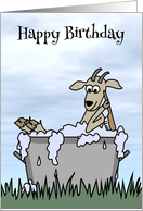 Birthday for child, general, goat taking a bubble bath, scrub brush card