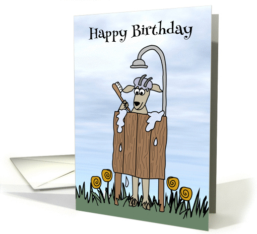 Birthday, age humor, general, goat taking a shower, yellow... (759153)