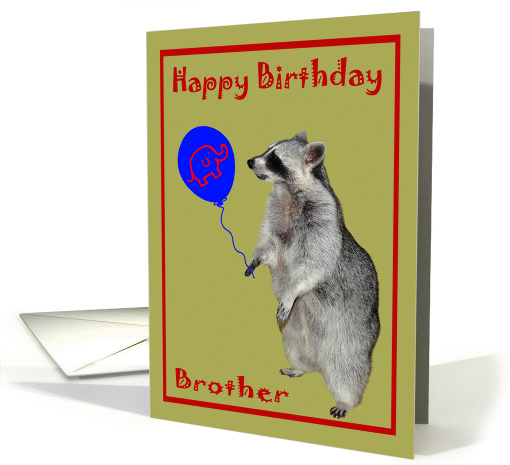 Birthday to Brother, Raccoon with a blue, elephant balloon... (759237)