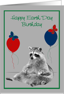 Birthday On Earth Day, general, Raccoon with butterflies and balloons card