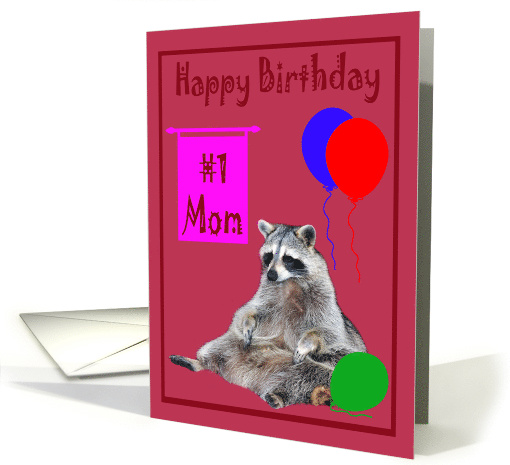 Birthday to Mom, Raccoon sitting with colorful balloons on... (760292)
