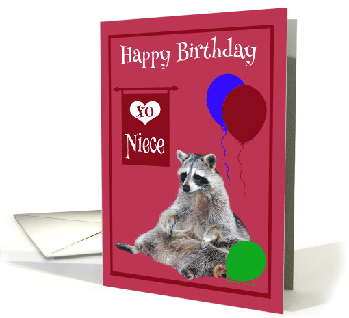 Birthday to Niece, Raccoon sitting with colorful balloons... (760752)