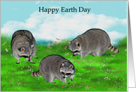 Earth Day, general, beautiful raccoons with flowers and dragonflies card