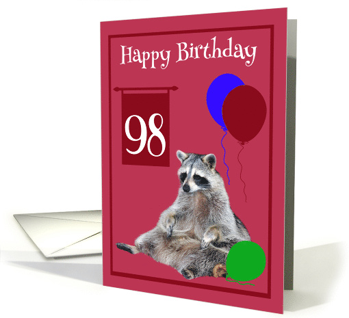 98th Birthday, cute raccoon sitting with colorful balloons... (762567)