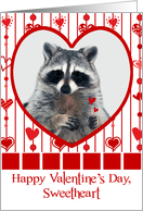 Valentine’s Day To Sweetheart, Raccoon in red heart holding hearts card