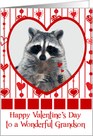 Valentine’s Day to Grandson with a Raccoon in a Heart Holding Hearts card