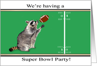 Invitations, Super Bowl Party, general, Raccoon with football card