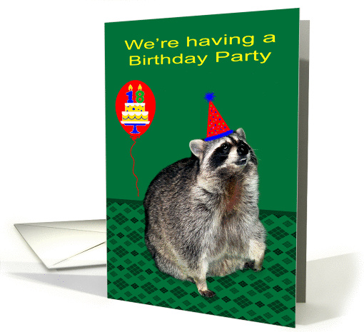 Invitations, 18th Birthday Party, Raccoon with a party... (764741)