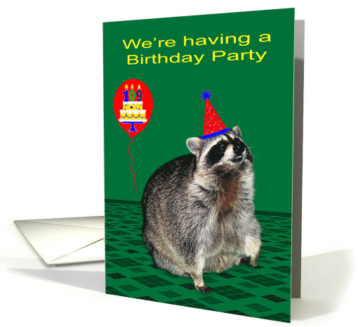 Invitations to 109th Birthday Party, Raccoon with a party... (766002)