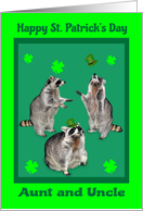St. Patrick’s Day to Aunt and Uncle, Raccoons with shamrocks, hats card