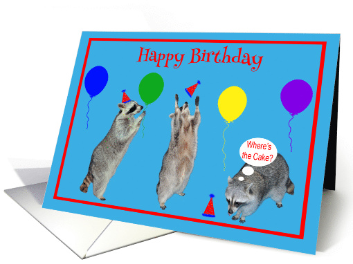 Birthday, general, Raccoons with party hat and balloons on... (778049)