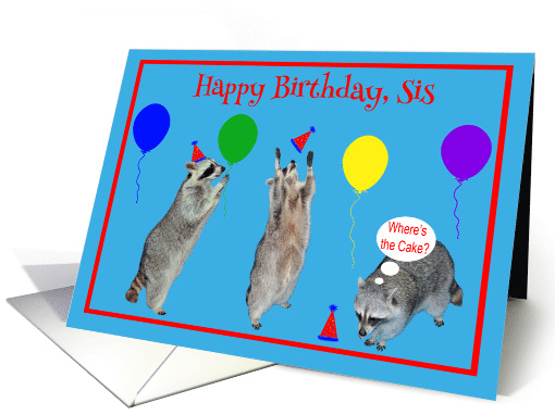 Birthday to Sister, Raccoons with party hats, colorful... (779697)