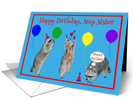 Birthday to Step Sister, Raccoons with party hats and... (779727)