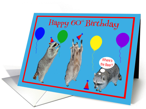 60th Birthday, Raccoons with party hats and colorful... (780867)