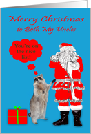 Christmas to Both my Uncles, Raccoon with Santa Claus with list card