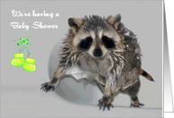 Invitations, Baby Shower, gender neutral, soapy raccoon in shower card