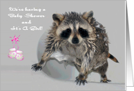 Invitations, Baby Shower, It’s A Girl, a soapy raccoon in the shower card