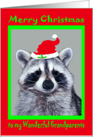 Christmas to Grandparents, raccoon wearing a Santa Claus Hat on red card
