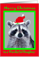 Christmas to Daughter with a Cute Raccoon Wearing a Santa Claus Hat card