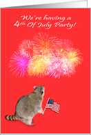 Invitations, 4th Of July Party, Raccoon Watching fireworks with flag card