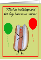 Birthday to Male with a Goggle Eyed Hot Dog with Colorful Balloons card