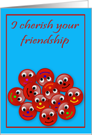 Friendshi with Red Candy with Smiling Cute Little Faces on Blue card
