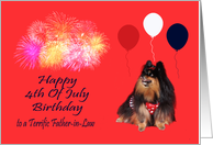 Birthday On 4th Of July, Father-in-Law, Pomeranian watching fireworks card