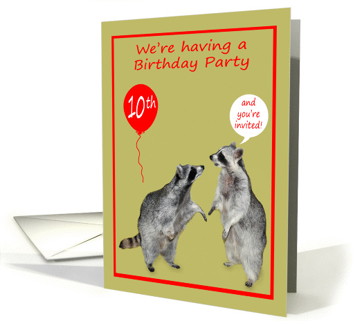 Invitations, 10th Birthday Party, two adorable raccoons... (825942)