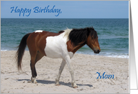 Birthday For Mom, Wild Horses on a white beach against a blue sky card