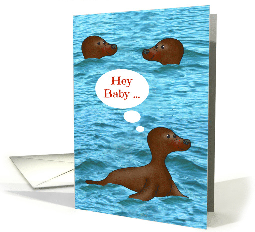 Anniversary, Wedding for spouse, cute sea Lions in the ocean card