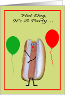 Invitations, General Party, Hot Dog with a cute face with balloons card