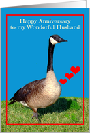 Wedding Anniversary to Husband with a Canada Goose with Red Hearts card