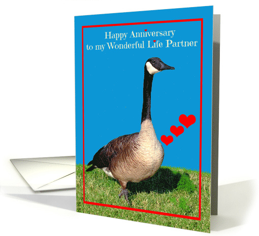 Anniversary to Life Partner, Canada Goose with hearts in... (829987)